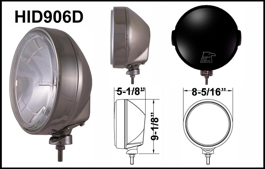 HID906 9" Stainless Steel Round Internal Ballast HID Light - Click Image to Close